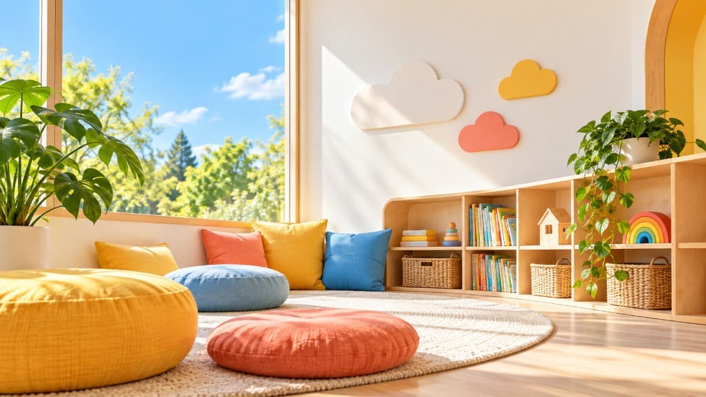 Inviting learning corner with books and toys in a childcare program